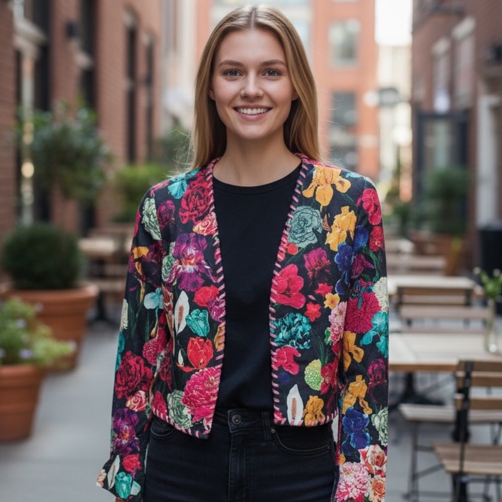 Alice + Olivia Botanical Garden  Floral Lamb Leather Jacket PTP 19” ($1295)